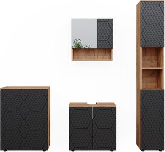 Vicco Conjunto De Muebles De Ba&ntilde;o Irma, Rayas Antracita, 4 Piezas, Con Mueble Alto Y C&oacute;moda
