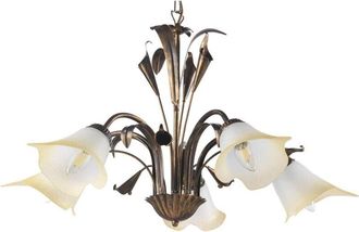 Onli Lampadario 5 luci in metallo marrone spennellato oro con vetri bianchi sfumati ambra - Onli