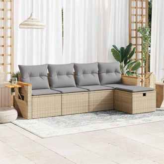 vidaXL Vidaxl - Juego De Sof&aacute;s Jard&iacute;n Con Cojines 5 Pzas Rat&aacute;n Sint&eacute;tico Beige