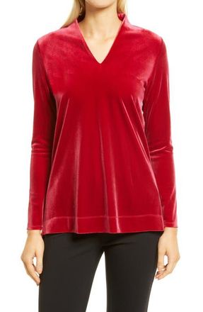 Anne Klein V-Neck Velour Top in Titian Red at Nordstrom, Size Small