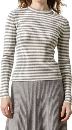 Lilla P Striped Crewneck Sweater In Heather Grey/ivory