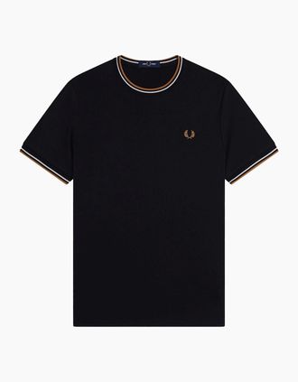 Fred Perry Mens Fred Perry Twin Tipped T-Shirt Black/Ecru/Dark Caramel - Size: 44