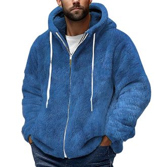 Generic Plus Size Fleece Jackets Mens Full Zip,Fluffy Sherpa Lightweight Hooded Mens Fleece Jacket,Warm Comfy Loose Fit Casual Winter Coat,Daily Lounge Work T