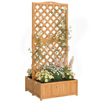 OUTSUNNY Jardinera Con Enrejado De Madera Para Plantas Trepadoras, Con 2 Cajas Plegables, Base De Listones Para Patio, Terraza, 73x70x170 Cm, Natural