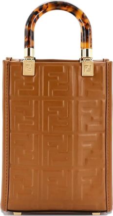 Fendi Sunshine Shopper Zucca Embossed Leather Mini tote bag - Bruin