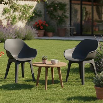 Dmora Silla Para Exterior Oakahalla, 2 Sillas, Reposabrazos Made In Italy, Soporta 120 Kg, Negro Antracita