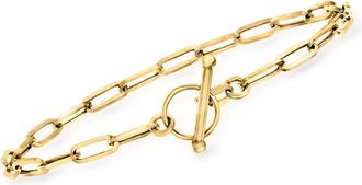 RS Pure by Ross-Simons 14kt Yellow Gold Paper Clip Link Toggle Bracelet
