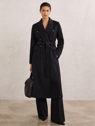 Reiss Navy Double-breasted Blindseam Coat Wool-blend, 10