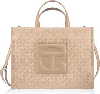 Telfar Medium Jacquard Shopping Bag, Cream Monogram, M