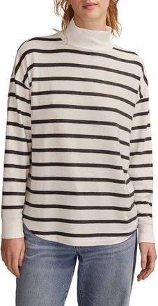 Lucky Brand Cloud Stripe Mock Neck Knit Top in Black And Cream Stripe at Nordstrom, Size Xx-Large