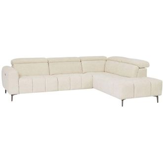 Vente-Unique Divano angolare destro con relax elettrico in tessuto beige testurizzato CALDORIA