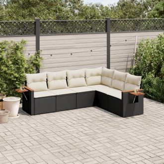 vidaXL Vidaxl - Set De Sof&aacute;s De Jard&iacute;n 6 Piezas Y Cojines Rat&aacute;n Sint&eacute;tico Negro