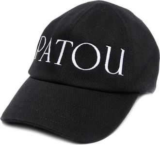 Patou Accessoires, Dames, Zwart, ONE Size, Zwart Geborduurd Logo Gebogen Klep Pet