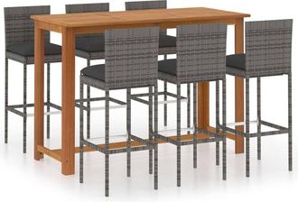vidaXL Conjunto De Bar Para Jard&iacute;n 7 Piezas Con Cojines Gris Vidaxl