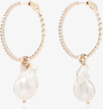 Mateo Bijoux 14K Yellow Gold Pearl Diamond Hoop Earrings - Womens - Diamond/14kt Gold/Pearl
