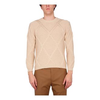 Ballantyne Round-neck Knitwear, male, Beige, Size: XL Cotton Cable Stitch Crew Neck Sweater