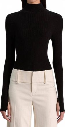 Alice & Olivia Roberta Ribbed Turtleneck Top In Black