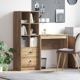 Berkfield Home Desk with Storage Artisan Oak Engineered Wood in Black
