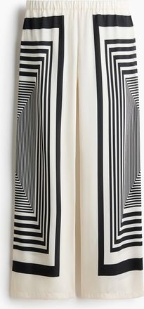 H&M Weite Satinhose - Cremefarben/Gemustert