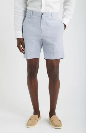Berle Flat Front Mini Cotton Seersucker Shorts in Navy at Nordstrom, Size 40