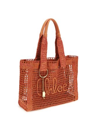 Chlo&eacute; Womens East-West Summer Banana Raffia Tote Bag Camellia Coral Shoulder