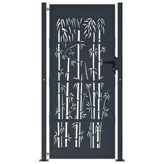 Berkfield Home Beautiful Garden Gate Anthracite 105x205 cm Steel Bamboo Design in Dark Grey