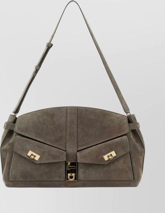 Ferragamo adjustable strap suede shoulder bag