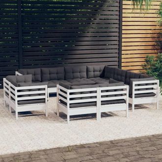 vidaXL Muebles De Jard&iacute;n 11 Pzas Y Cojines Blanco Madera Maciza Pino Vidaxl