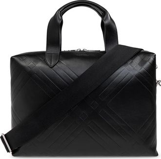 Burberry Tassen, Heren, Zwart, ONE Size, Katoen, Embossed Check Briefcase