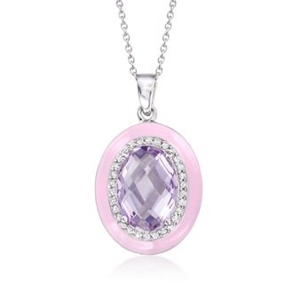 Ross-Simons Amethyst and. White Zircon Pendant Necklace With Pastel Pink Enamel in Sterling Silver