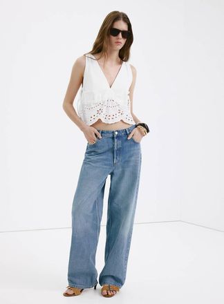 Mango Top ricami traforati bianco - Donna - XS - MANGO