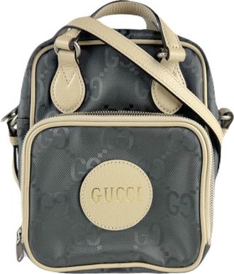 Gucci Beige Gray Nylon Leather Handbag Shoulder Bag (Pre-Owned)