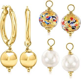Ross-Simons Italian 18kt Gold Over Sterling Jewelry Set: Hoop Earrings and 3 Pairs Of Interchangeable Drops