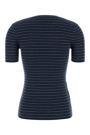 Prada Womens Embroidered Stretch Cotton Blend T-Shirt Navy+azzurro