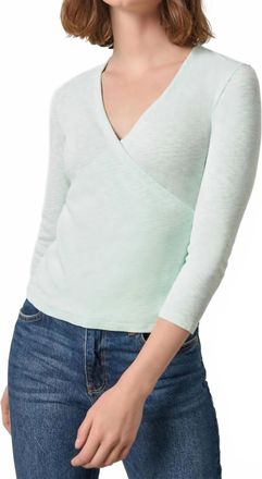 Lilla P Ribbed Slub 3/4 Sleeve Surplice Top In Pool