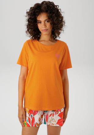 Aniston T-Shirt ANISTON CASUAL, Damen, Gr. 36/38, orange (orange, pink), Single Jersey, Obermaterial: 100% Baumwolle, bedruckt, figurumspielend h&uuml;ftbedeckend,