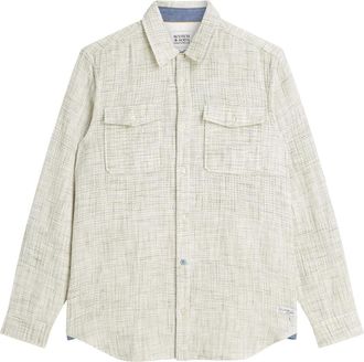 Scotch & Soda Relaxed Fit Gestructureerde Overshirt - Heren - Casual Overhemden - Beige - M - Katoen - Overhemden