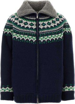 Miu Miu Blue Printed Shirt Collar Cardigan