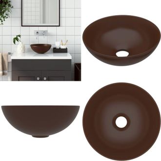 vidaXL Lavandino da Bagno in Ceramica Marrone Scuro Rotondo - Lavabo rotondo - Lavabo da bagno