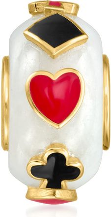 Ross-Simons White Jade and Multicolored Enamel Card Suit Bead Charm in 18kt Gold Over Sterling