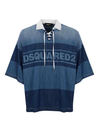 Dsquared2 lace-up denim polo shirt - men - Fabric - 46 - Blue