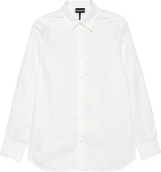 Emporio Armani Jacquard overhemd met all-over belettering - Heren - Zakelijke Overhemden - Wit - L - Katoen - Overhemden