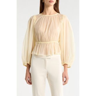ASTR the Label Amie Peplum Sheer Chiffon Top in Lemon at Nordstrom, Size X-Small