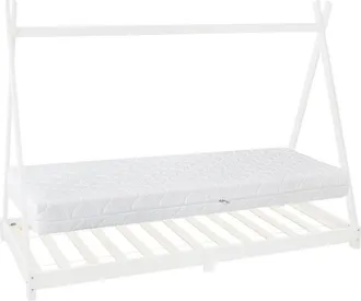 ML Design Ml-design - Cama Infantil Montessori En Forma De Tienda India De Madera De Pino Blanca Con Colch&oacute;n 90 X 200 X 16 Cm De Espuma Fr&iacute;a Hipoalerg&eacute;nico Estr