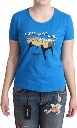 Moschino T-shirt met ronde hals en korte mouwen - Dames - T-shirts - Blauw - L - Katoen - Tops