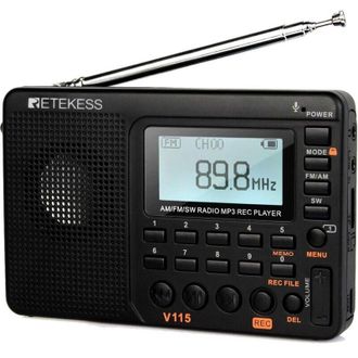 OEM Radio Port&aacute;til V115 Negra, Multifunci&oacute;n Fm/am/sw, Recargable Por Usb, Reproductor De Mp3/tf