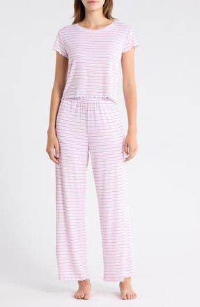 Abound Sweet Dreams Knit Pajamas in White- Purple Jess Stripe at Nordstrom Rack, Size X-Small