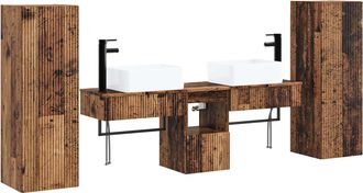 vidaXL Juego De Muebles De Ba&ntilde;o 5 Uds. Madera Envejecida Vidaxl