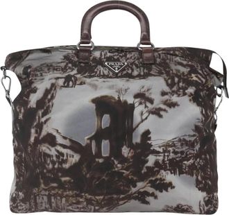 Prada Pre-owned Tote Bags, female, Brown, Size: ONE SIZE Pre-owned Vintage Printed Nylon Tote Bag