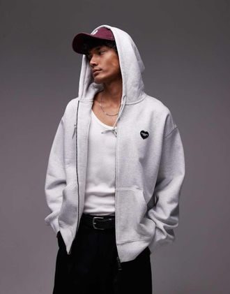 Carhartt Work in Progress Heart II - Felpa con cappuccio grigia con chiusura zip e stampa di cuore-Grigio